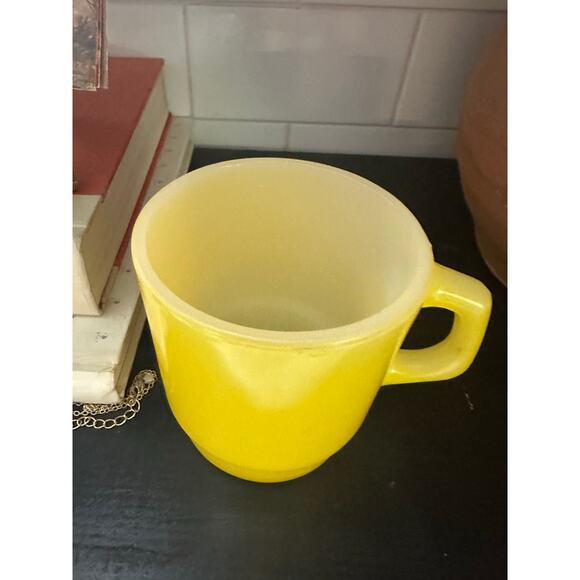 Vintage Fire King Anchor Hocking Milk Glass Stacking Coffee Mug Cup. Yellow - Picture 7 of 8